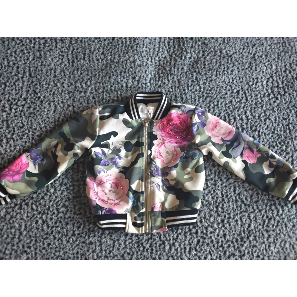 Truly Me by Sara Sara Girls Camo Floral Rhinestone Bomber Jacket Size 2T